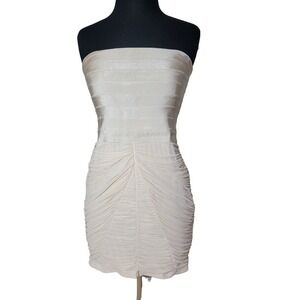 Bebe Cream Bodycon Bandage Mesh Dress M